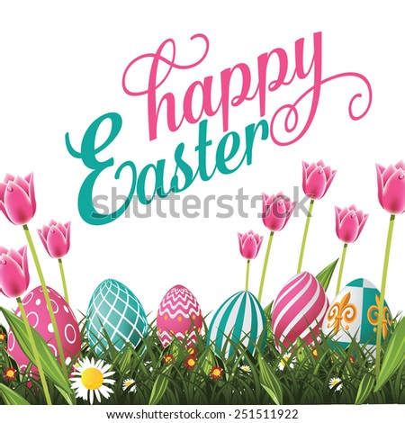Happy Easter isolated with white background. Royalty free stock illustration for greeting card, ad, poster, flier, blog, article