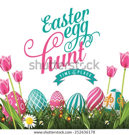 Easter egg hunt isolated with white background. Royalty free stock illustration for greeting card, ad, poster, flier, blog, article