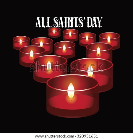 All Saints Day red votive candles design. EPS 10 vector illustration for holidays, religion, greeting card, advertising, social media, blog
