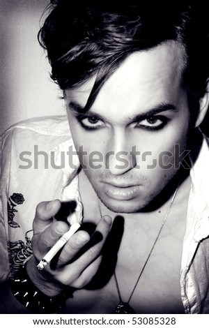 black and white Rock portrait of man with make-up