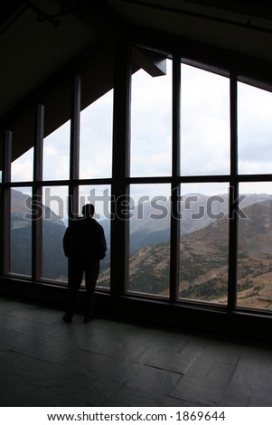 man in window at alpine visitor center in rocky mountain national park, colorado