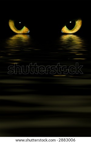 evil monster cat eyes over water