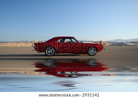 stock photo muscle car reflection
