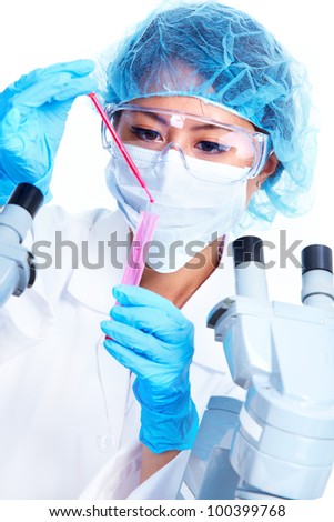 Asian Scientific woman working in laboratory. Medical research.