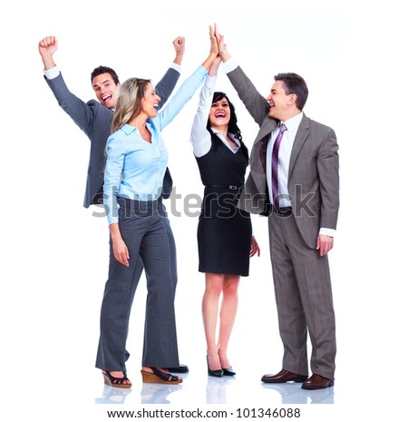 Group of happy business people. Success. Businessman. Isolated on white background.