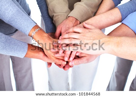 Group of people hands. Success background.
