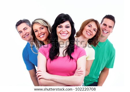 Group of happy people. Isolated over white background