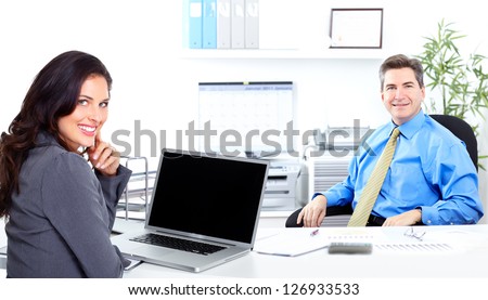 Businesswoman with laptop, computer in the modern office.