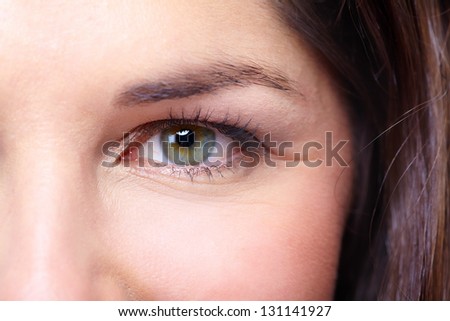 Beautiful young woman eye close-up. Vision.