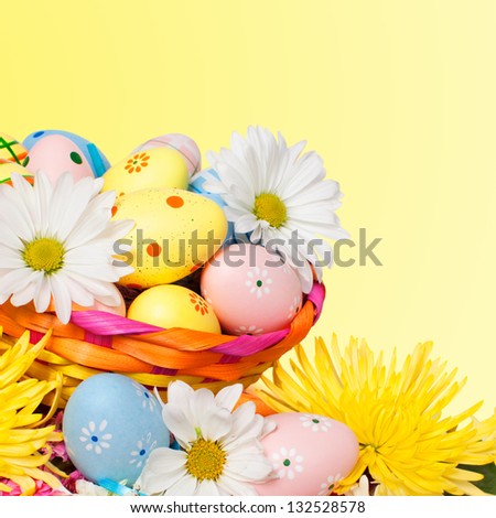 Beautiful background with Easter eggs. Spring.