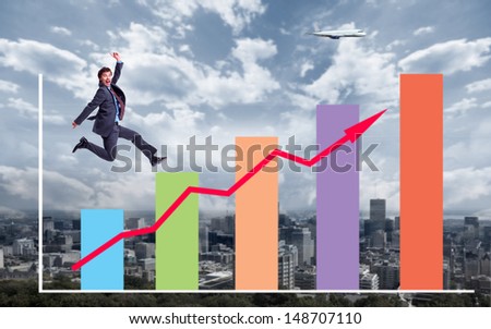Businessman running to the goal. Competition concept in business.