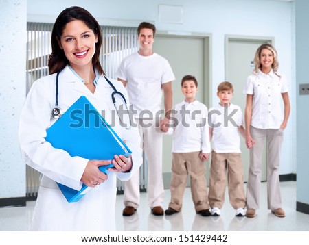 Smiling family doctor woman with stethoscope. Health care.