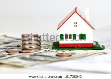 Family house with money and contract. Real estate background.