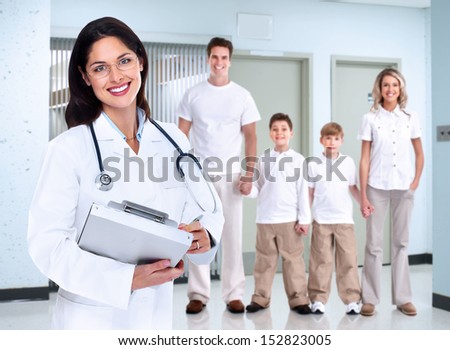 Smiling family doctor woman with stethoscope. Health care.