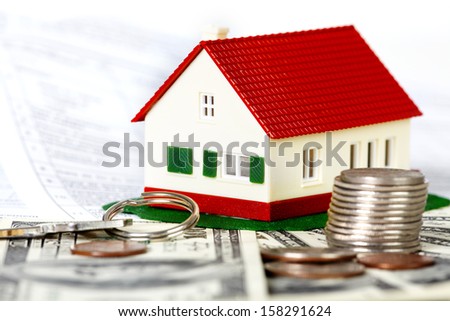 Family house with money and contract. Real estate background.