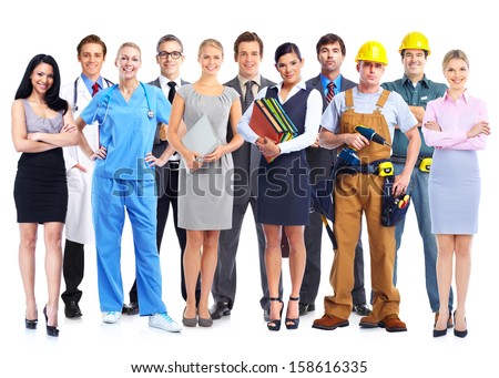 Group of professional workers. Isolated white background.
