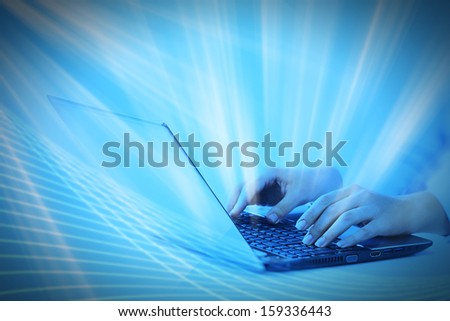 Woman hands with Laptop. Internet tech concept.