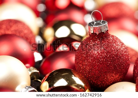 Christmas decoration set. Red and golden Xmas balls