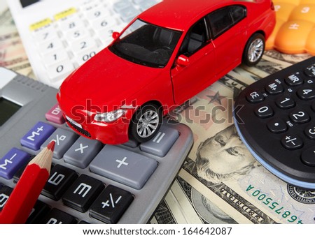 Car money and calculator. Payments and costs.