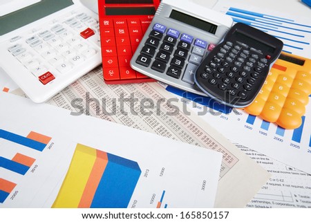 Calculator and office objects. Accounting and financial service.