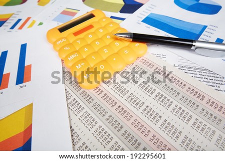 Calculator and office objects. Accounting and financial service.