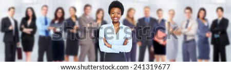 African-American business woman and group of workers people.