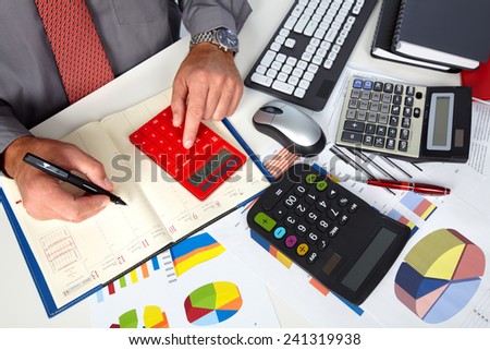 Hands of accountant business man with calculator. Accounting