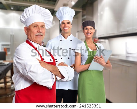 Senior professional chef man and group of people