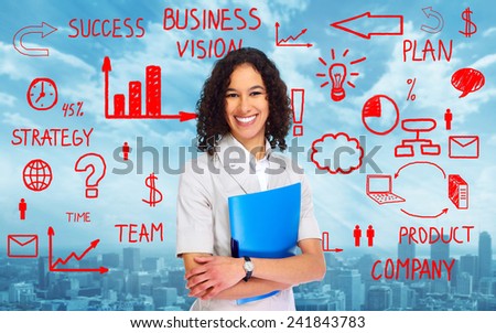 Business woman over scheme background. Management
