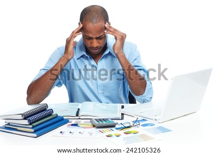 African american Man having a headache. Stress and frustration.