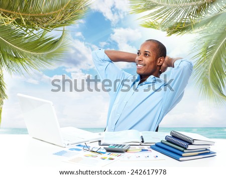 African-American Businessman over business office background