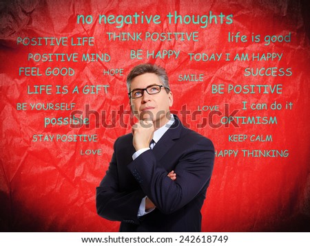 Positive thinking male over abstract background. Positivity concept design.