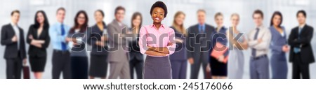 African-American business woman and group of workers people.