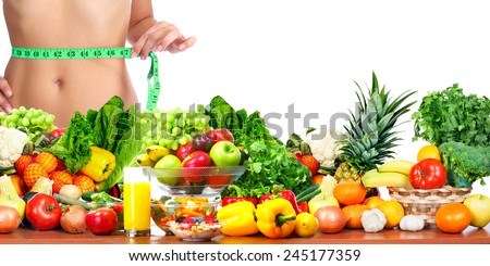 Woman measuring her body. Diet and healthy nutrition.