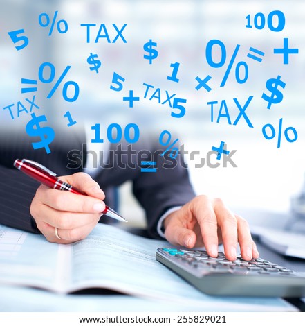 Hands of accountant businessman with calculator. Accounting background
