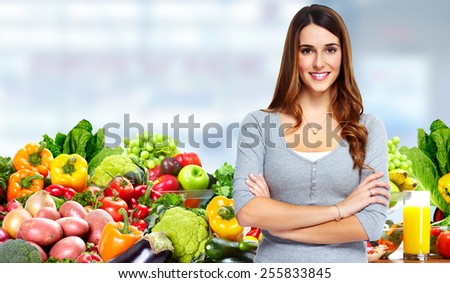 Happy healthy Woman losing weight. Health and diet
