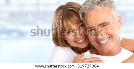 Happy Loving couple close up. Healthy white smile.