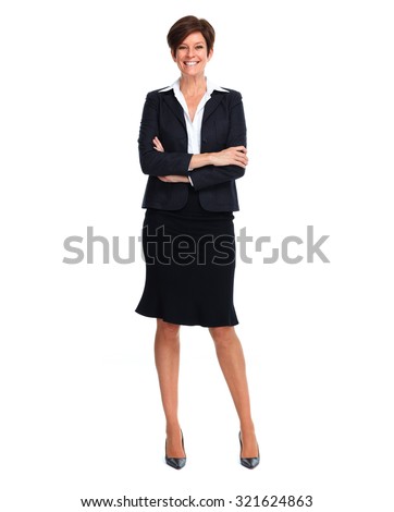 Beautiful business woman with short hairstyle isolated white background