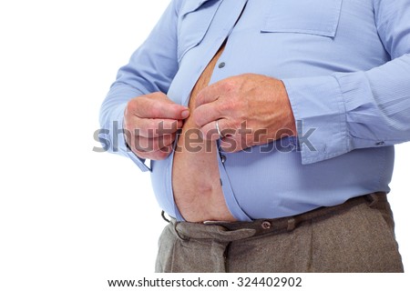 Senior man with big fat stomach. Obesity concept.