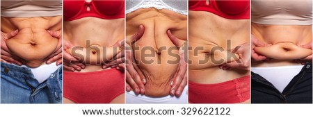 Woman belly fat. Obesity and weight loss concept.