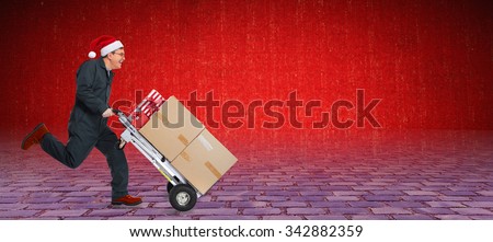 Delivery man with boxes. Express Christmas shipping.
