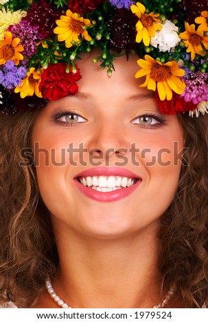 stock photo beautiful young smiling woman with flower crown