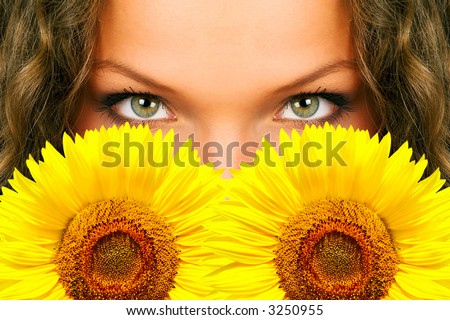 Pretty woman with sunflowers