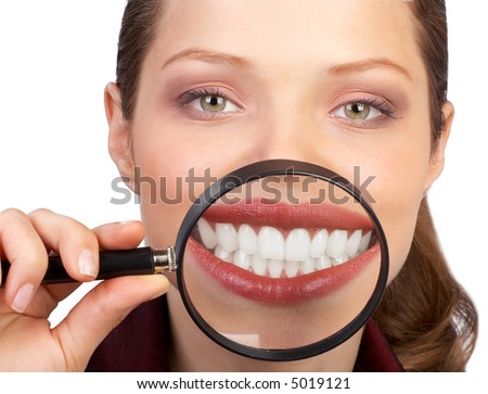 stock photo Young woman showing her healthy teeth