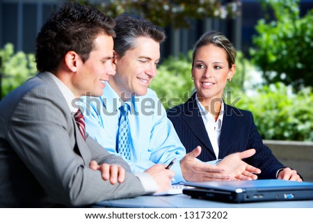 Business people meeting in the downtown. Businessmen and business woman