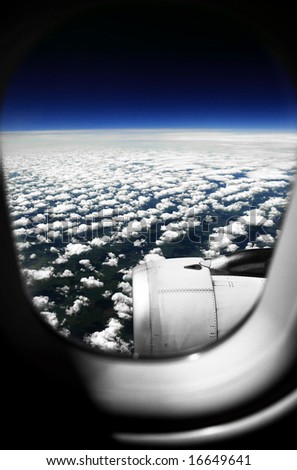 White clouds. View from the window of the plane
