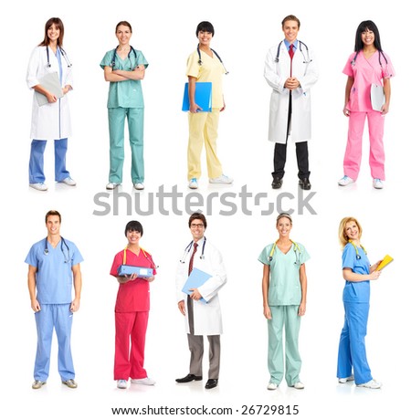 Doctors and nurses over white