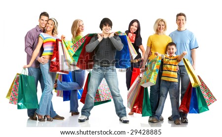 Happy shopping people. Isolated over white background