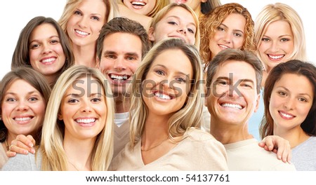 Happy smiling people. Over white background