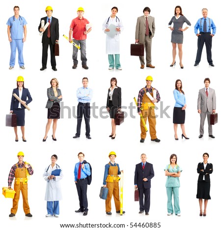 Business people, builders, nurses, doctors, workers. Isolated over white background